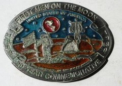 First Men On The Moon 20 Year Commemorative Cast Metal Belt Buckle VTG 1989 +