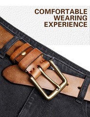 wolksprong Thicken Full Grain Leather Mens Belt 40(Fit Pants Size 38), Brown