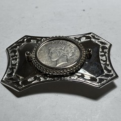 1922 vintage PEACE silver dollar WESTERN belt buckle COIN american RODEO cowboy
