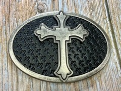 Centered Iron Cross Religious Gothic Punk Vibe Faux Leather on Metal Belt Buckle