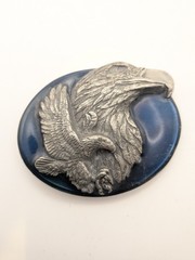 Vtg Eagle Blue Enamel Inlay Belt Buckle Pewter 3D Design Siskiyou 1990