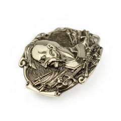 German silver belt buckle Cossack, Handmade Ukrainian warrior military buckle