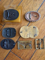 Vintage Belt Buckle Lot 7 Tony Lama Turf Paradise Brass Dragon Western Leather