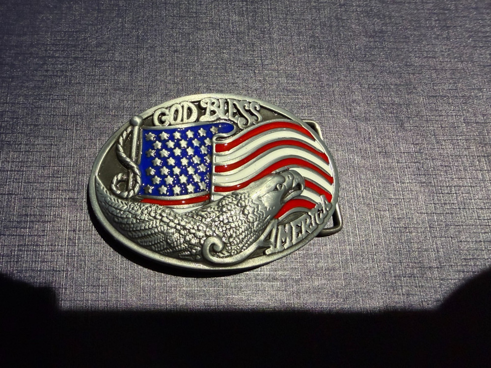 American Eagle God Bless America Blue Jeans Belt Buckle