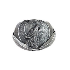 Vintage Silver Plated Western Moon Wolf Oval Belt Buckle Boucle de Ceinture