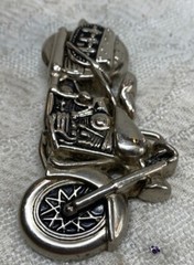 4&Prime; wide Figural Motorcycle W/ Saddle bag Silver color bikers belt buckle