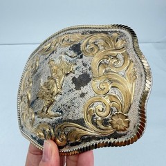 Montana Silversmiths Silver Plate LARGE Belt Buckle Bull Rider Western Cowboy