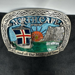 Vtg Tor Nordhus Belt Buckle North Cape Viking Ship Land Midnight Sun Norway &rsquo;91