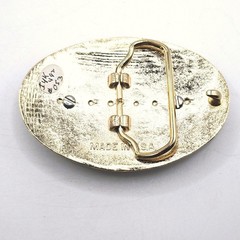 Western Floral Belt Buckle Gold Black Oval 30x40mm Gemstone Setting Made in USA