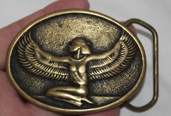 VINTAGE BTS SOLID BRASS MADE IN USA BELT BUCKLE PHARAOH ANGEL ZEPPELIN