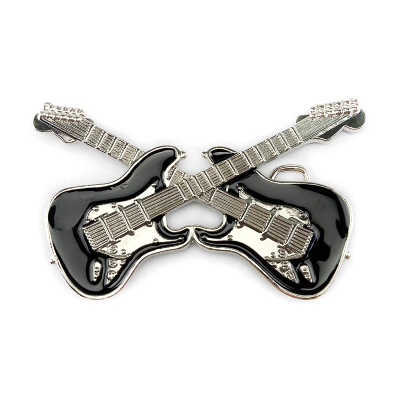 Vintage Style Black Color Enamel Guitar Music Belt Buckle for Adult Unisex