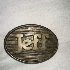 Oden Gold Bronze Metal Oval Textured Frame Belt Buckle for Men Jeff Name