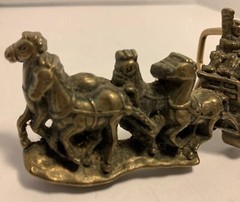 Vintage Belt Buckle, Western Themed, Wagon & Horses 1979 Baron, Heavy Brass.