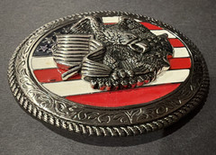 Belt Buckle American Flag Eagle Patriotic Silver Metal Red White & Blue