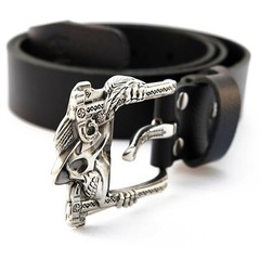 German silver skull belt buckle « Jolly Roger », Pin type Skeleton belt buckle