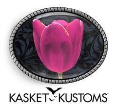 Pink Tulip Belt Buckle – Flower Demask Pattern, Silver or Gold, Oval Rope Buckle