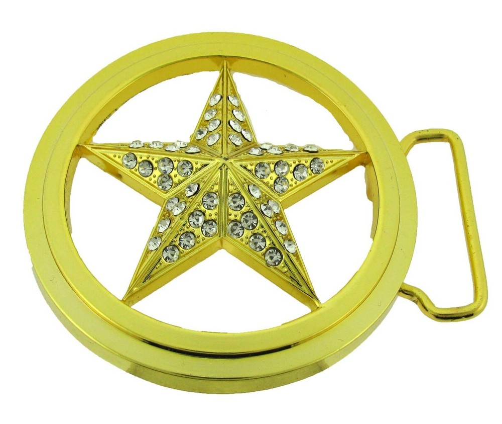 Star Belt Buckle Texas Lone Rodeo Western Gold Metal High Quality Bling Badge