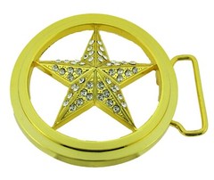 Star Belt Buckle Texas Lone Rodeo Western Gold Metal High Quality Bling Badge