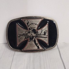 Belt Buckle Skull Silver & Black 4 x 3