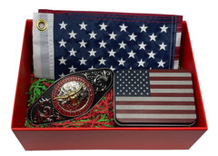 Western Belt Buckle Christmas Gift Set – Small American Flags – Patriotic Gifts
