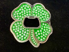 Lucky Four Leaf Clover Rhinestone Covered Belt Buckle with Bottle Opener