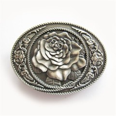 Vintage Silver Plated Western Rose Oval Belt Buckle Gurtelschnalle
