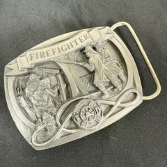 Vintage 90s Buckles Of America Firefighters Belt Buckle 3&Prime; Masterpiece Made USA