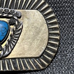 VINTAGE FAUX TURQUOISE NATIVE AMERICAN THEME BRASS BELT BUCKLE *Read