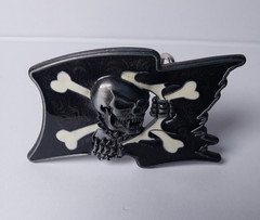 Jeans Friend Jolly Roger Skull Crossbones Pirate Flag Silver Tone Belt Buckle