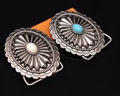 Huge Men Vintage Southeast Tribal Floral Turquoise Leather Belt Buckle Fits 40mm