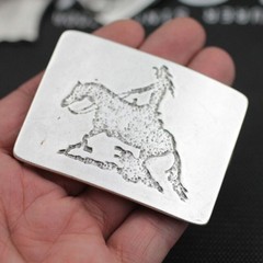 Cowgirl Equestrian Rectangle Belt Buckle in Antique Silver, Western Interchangeable Buckle