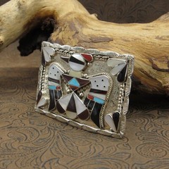 Zuni Multi-Stone Sterling Silver Thunderbird Buckle By Bobby & Corraine Shack