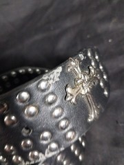 Studded Leather Belt With Skelton Hand Buckle 42&Prime;