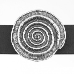 Round Spiral Fossil Belt Buckle in Antique Silver, Snail Design, Metal