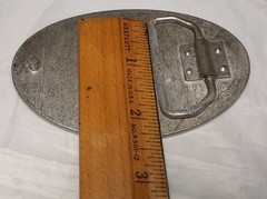Belt Buckle Silver Tone Hart & Huntington Tattoo Co. Etched Wood Skull Wings