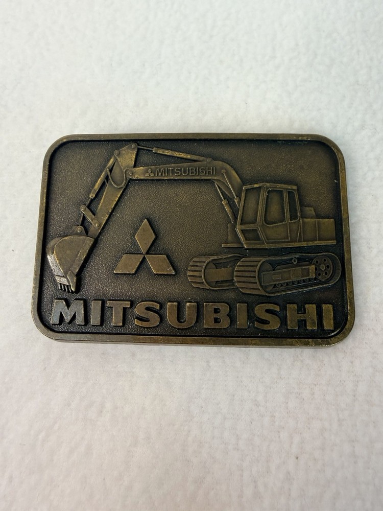 Mitsubishi Backhoe Construction Equipment Metal Belt Buckle Stamped USA VINTAGE!