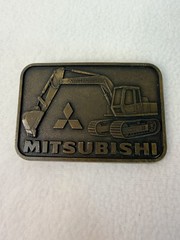 Mitsubishi Backhoe Construction Equipment Metal Belt Buckle Stamped USA VINTAGE!