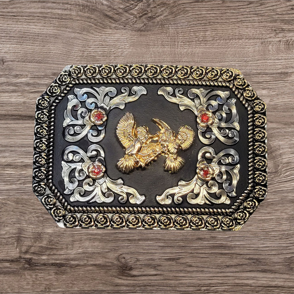 Cowboy Belt Buckle For Men Fighting Roosters 4.25&Prime;x3&Prime; Gold Tone/Silver/Black