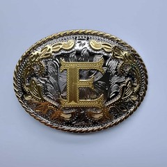 Bright Silver With Gold Initial Letter A-Z Cowboy Cowgirl Oval Belt Buckle