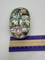 Vintage Mexico Alpaca Silver Belt Buckle Abalone Shell Inlay Oval Western Boho
