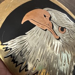 Vintage German Silver Belt Buckle Bald Eagle Head Gold Silver & Copper Tone