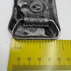 Vintage Missouri State Belt Buckle Pioneer Log Cabin Fiddle Banjo Pewter Tone