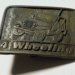 Vintage 1980s 4 Wheeling Jeep Belt Buckle Cast Metal Off Road Trail Riding Gear