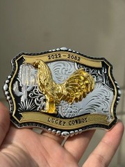 Western Buckle Gold Black Silver Rooster Cowboy 2 »Buckle Hebilla Vaquero Gallo