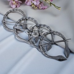 Hand-Forged Medieval Viking Iron Brooch Leaf Design Cloak Pin ( Set of 4)