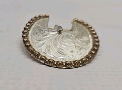 DALE CHAVEZ DESIGN BY VTG BELT BUCKLE SILVER W/COPPER EDGE 2.75&Prime; X 2.25&Prime; SIGNED