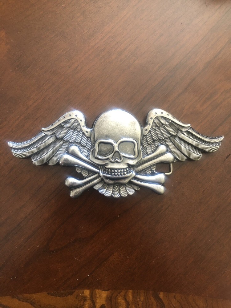 Big Skull Skeleton Wings Crossbones Scary Evil Metal Unisex Men’s Belt Buckle