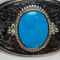 Turquoise Stone Silver Western Country Unisex Engrave Design Belt Buckle