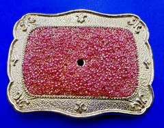 Rectangular Red Pink Bead Covered Belt Buckle Center Hole For Craft Or Project