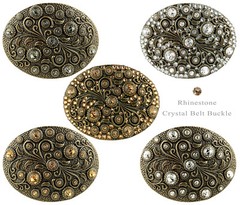 Rhinestone Crystal Belt Buckle Oval Floral Engraved Buckle Fits 1-1/2&Prime;(38mm)